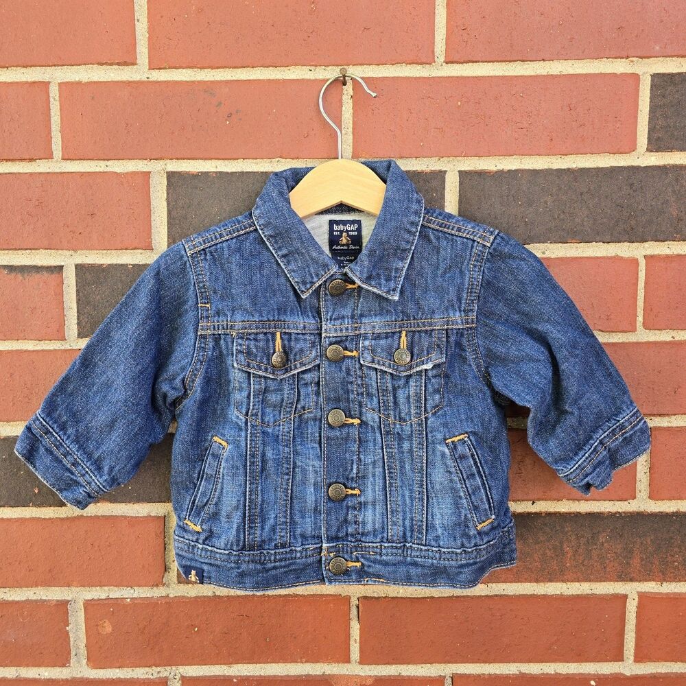 Baby GAP Bear Unisex Authentic Denim Jacket 6-12 Months Cotton, Snaps EUC